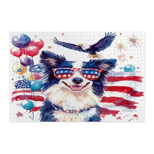 Rompecabezas de perro Border Collie de 1000 piezas, el regalo patriótico para el 4 de julio