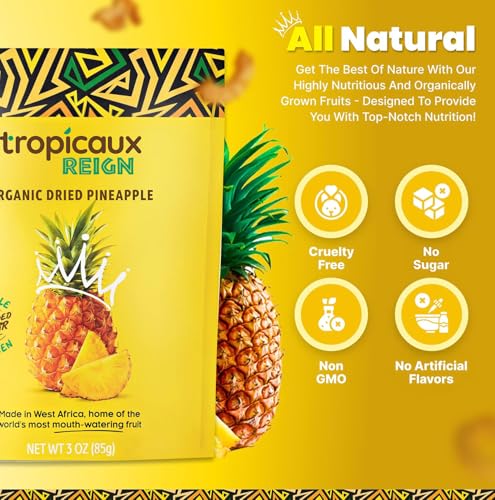 Organic Dried Pineapple No Sugar Added, 3oz, Pack of 2 (6oz Total) - Delectable & Nutritious Dried Pineapple Rings - Non-GMO, Guilt-Free Snack for Kids & Adults by Tropicaux Reign - Thumbnail 5