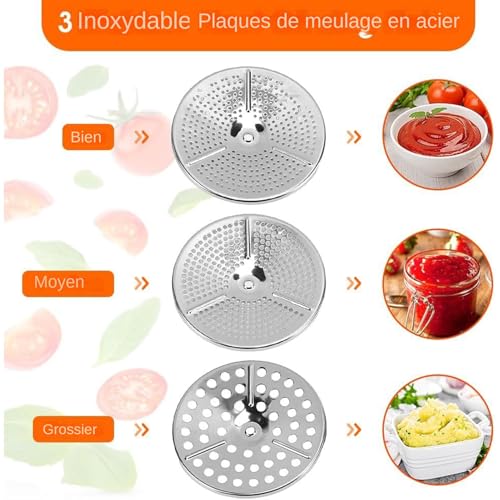 Presse-purée en acier inoxydable avec 3 disques interchangeables