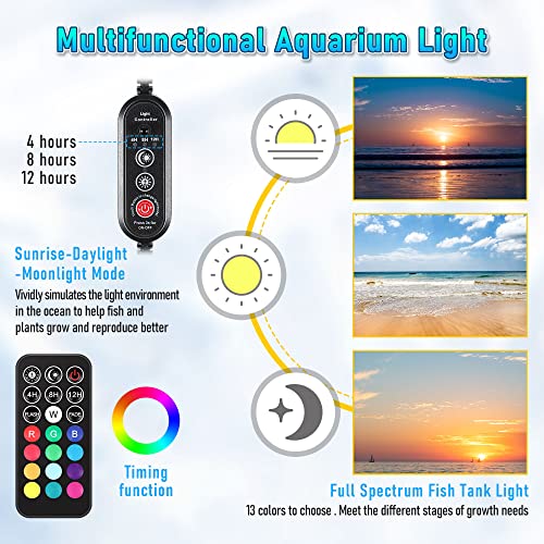 Dreyoo 2 Pack Rgb Aquarium Light For Plants Fish, Day And Night Mode Timing 5 Brightness Color Changing Underwater Fish Tank Light, 13 Colors Hidden Led Light With Remote Controller, 7 Inch #TOP2