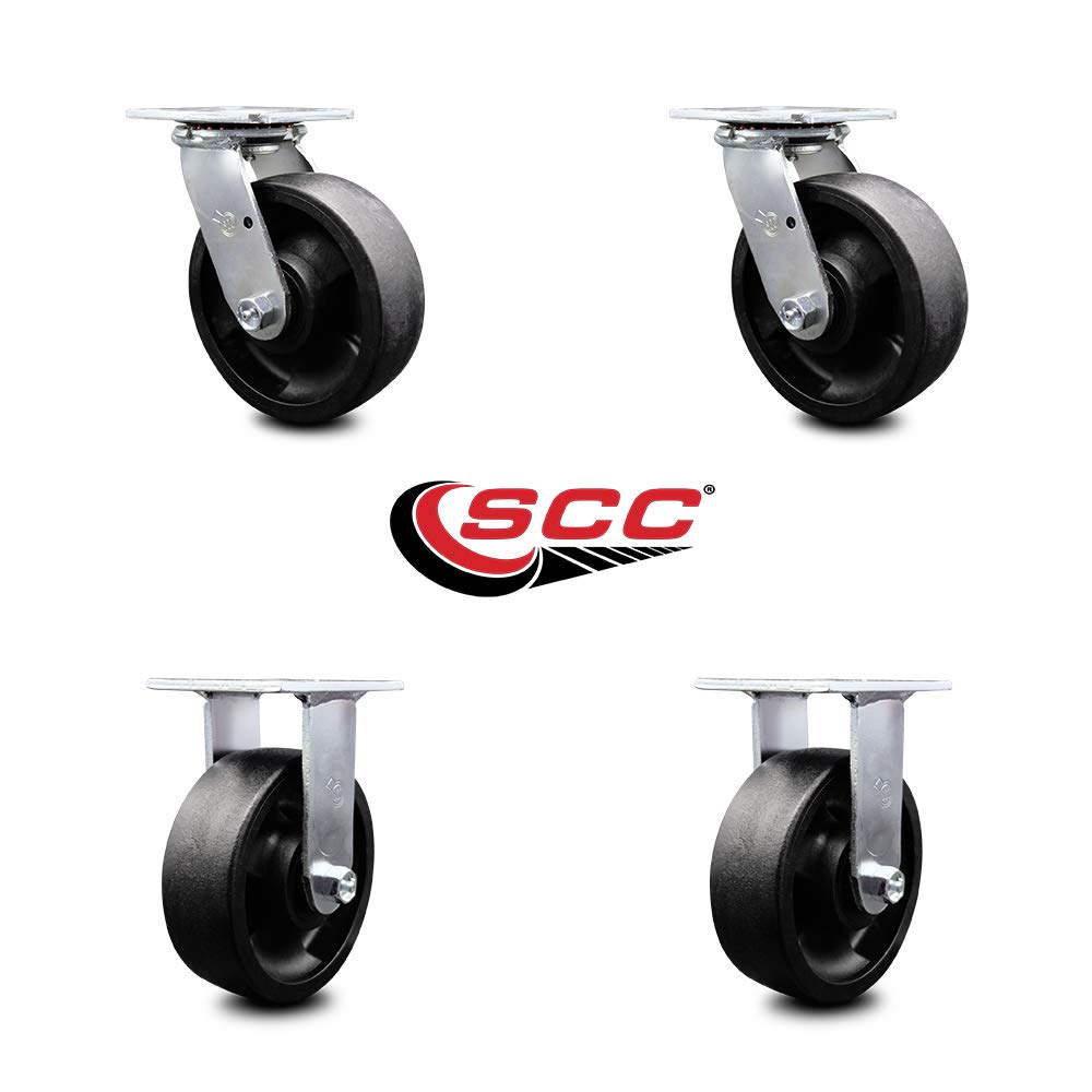 Glass Filled Nylon Swivel Top Plate Casters Set of 4 Heavy Duty with 6 Inch Wheels - Includes 2 Swivel and 2 Rigid – 5,000 lbs. Total Capacity - Service Caster Brand