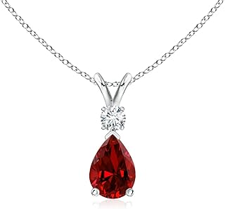 ANGARA Lab-Grown Ruby Teardrop Pendant with Lab-Grown Diamond in Sterling Silver/14K Solid Gold for Women | July Birthston...