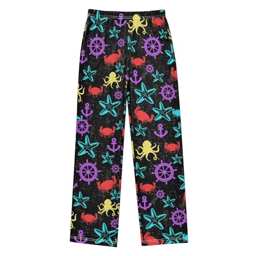 Anchor Crab Octopus Boys Long Pants Soft Trousers Elastic Waist Kids Lounge Bottoms with Pockets S-XL