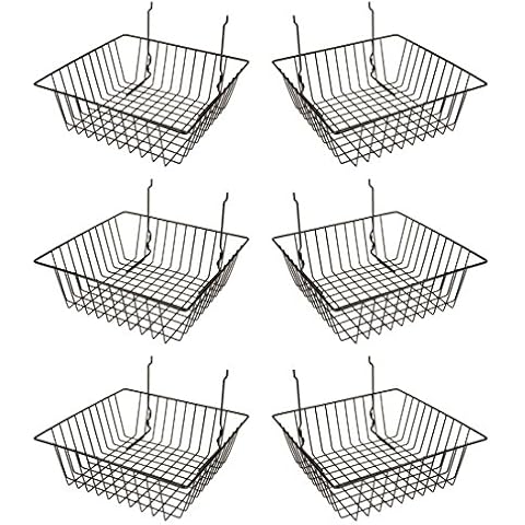Econoco Multi Fit Black Small Wire Basket for Slatwall, Grid of Pegboard, Commercial All Purpose Basket, (Pack of 6) Cover