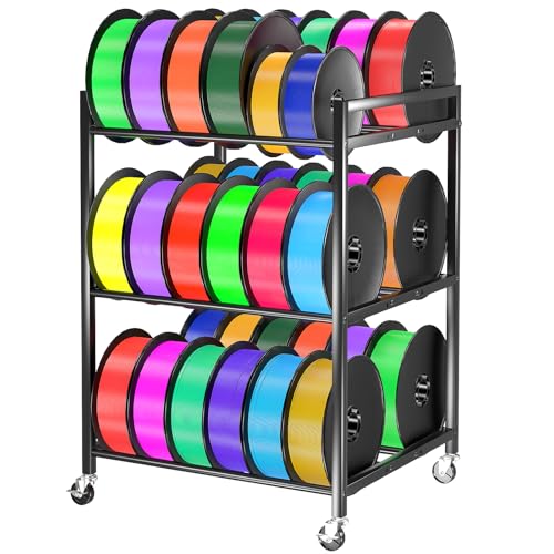3D Printer Filament Storage Rack, Heavy Duty Metal Cart for 36 Spools | 3-Tier Rolling Filament Rack with Wheels for Workshops, Studios, and Offices | Storage Organizer for PLA, ABS, TPU Filaments