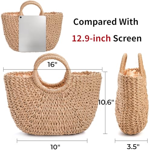 Bolso de paja para mujer, tejido a mano, grande miniatura 4