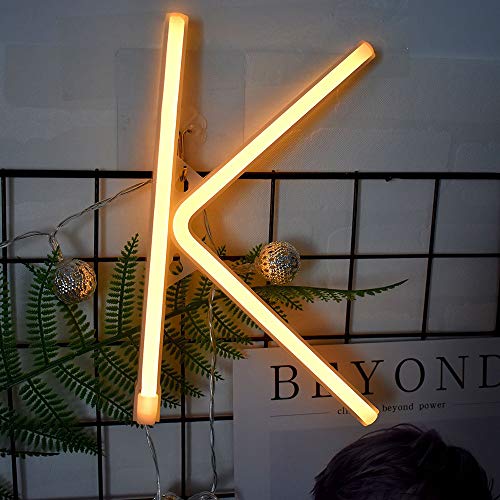 Image of ENUOLI Neon Letter Sign Lights LED Warm White Alphabet Art Neon Lights (K) | Art Decoration Battery /USB Operated Neon Wall Decor Light up Words for Wedding Birthday Party Christmas Home Bar Decoration