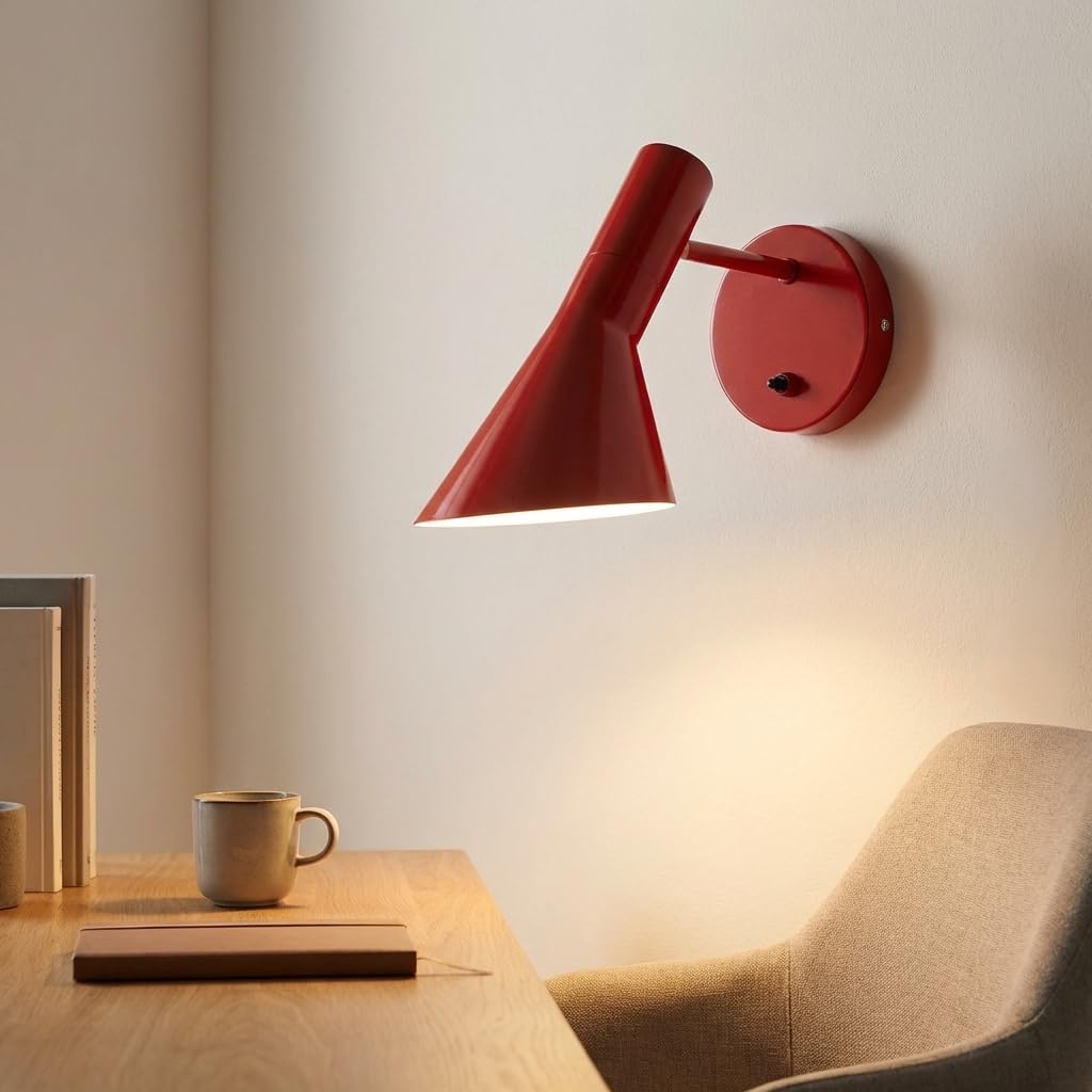 BARCELONA LED Applique da Parete Interno Design Melisa in Alluminio Rosso, Lampada da Muro Vintage Paralume Orientabile, Attacco E27 Ideale Testiera Letto, Camera da Letto Soggiorno