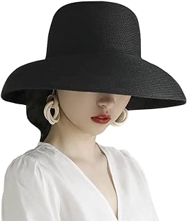 Joytrends Floppy Wide Brim Summer Beach Straw Hat UPF Straw Sun Hat for Women Girl Black
