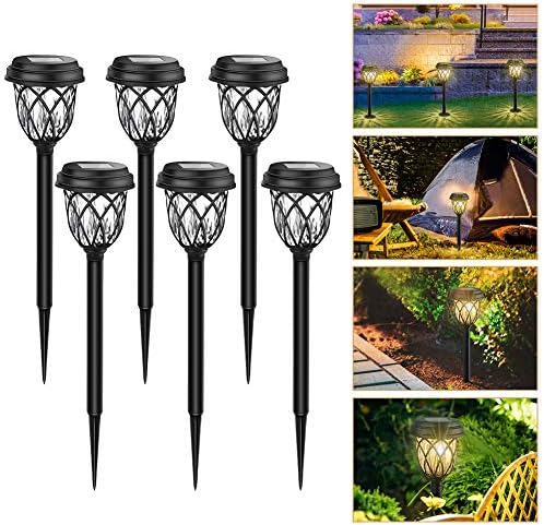 GEEDIAR Solar Lights Outdoor - New 6 Pack Solar Garden Lights with Double Waterproof, LED Solar Path Lights for Landscape, Patio, Yard, Dusk to Dawn Auto On/Off (Warm White)