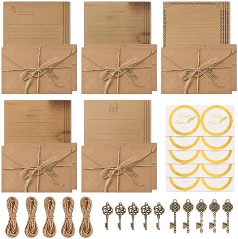 5 Set Vintage Stationery Paper and Envelopes Set, 20 Stationary P...