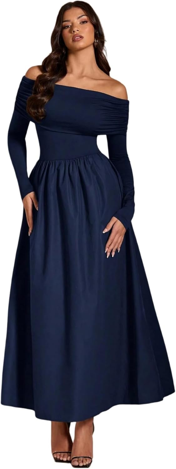 Women's Off Shoulder Long Sleeved Dress Elegant Formal Party Dress