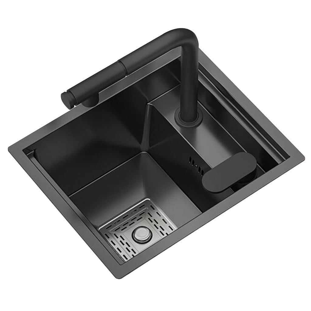 ZQFHSX Compact Stainless Steel Prep Sink with Faucet - Kitchen Bar RV Coffee Shop Dishwashing Trough, Invisible Hand Washing