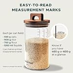 Glass Storage Containers With Lids – 4 Pack 40oz Glass Jars With Lids Airtight, Food Storage Container with Acacia Wood Air Tight Lid, Kitchen Pantry for Cereal, Flour, Rice & Coffee Bean