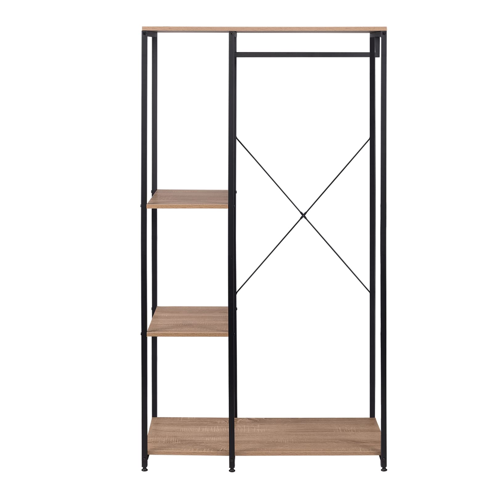 WOLTU Stand Appendiabiti con Ripiani Attaccapanni Guardaroba Scaffale Porta Abiti in Legno Acciaio