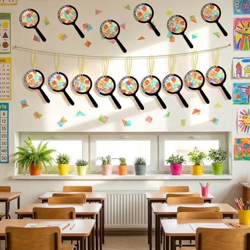 Renbuzhu 48PCS Sunday School VBS Crafts Bulk: Paper Magnifying Glass Nativity Suncatchers, Jesus Religious Christian Activity DIY Kits Church Decorations, Window Stained Glass Effect Art Supplies - Image 2