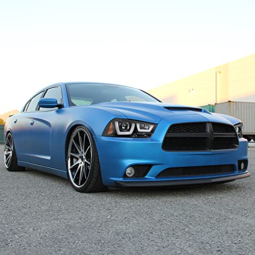 Spec-D Tuning Dual Led Tube Jet Black Projector Headlights Compatible With 2011-2014 Dodge Charger, Left + Right Pair Headlamps Assembly #TOP1