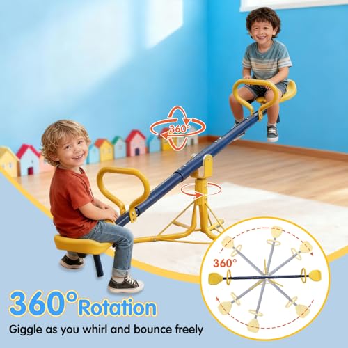 Teeter Totter, Seesaw for Kids Outdoor for Ages 3-10, Sit and Spin See Saw for Toddler with 360 Degree Rotating, Kids Outdoor Play Equipment for Home, Backyard, Christmas Birthday Gift