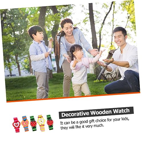 BESTYASH 5 Pcs Wooden Educational Watches Safe Non Toxic Material Cartoon Design for Early Learning and Recognition Boys Random Color4