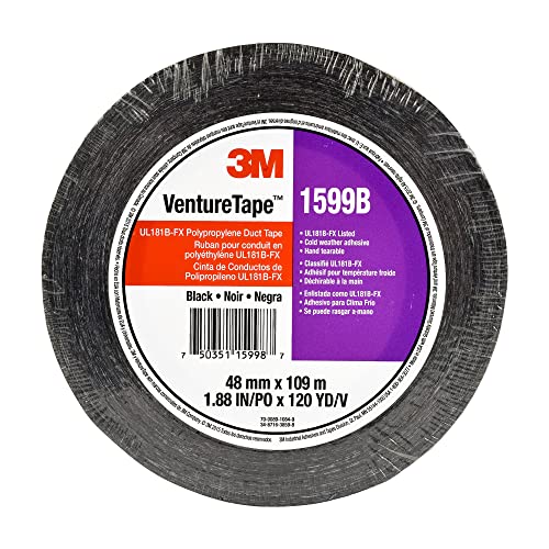 3M Venture Tape Ul181B-Fx Polypropylene Duct Tape 1599B, Black, 48 Mm X 109.7 M, 3 Mil, 24 Rolls Per Case #TOP27
