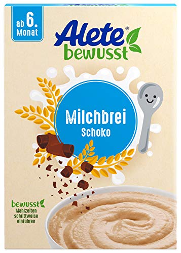 Alete bewusst Milchbrei Schoko, ab dem 6. Monat, Babynahrung mit Weizengrieß, Kakaobutter & Vanille-Aroma, Milch-Getreidebrei für morgens & abends, 400 g Cover