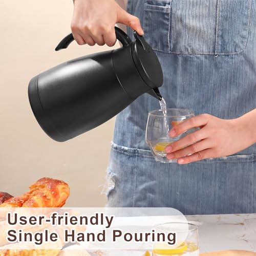 Image of Norme 2 Pcs Thermal Coffee Carafe Insulated Stainless Steel Coffee Carafe for Hot Liquid Vacuum Thermal Pot Creamer Pitcher Dispenser with Brushes Keeping Hot Water Milk(Black, Silver,25 oz)