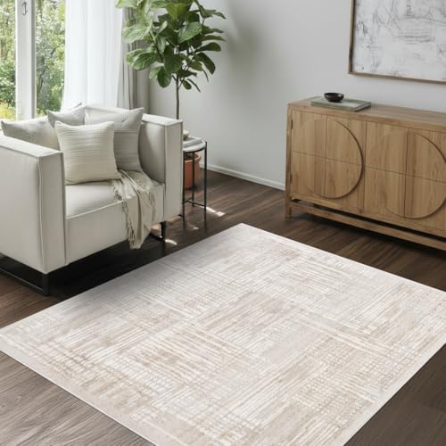 TAPISO Trend Teppich Wohnzimmer Kurzflor - Moderner Teppich Hochwertig - Eleganter Wohnzimmerteppich in Beige Creme mit Braun - Streifen Verwischt- Pflegeleichter - Oeko-TEX 120 x 120 cm TAPISO Trend Teppich Wohnzimmer Kurzflor - Moderner Teppich Hochwertig - Eleganter Wohnzimmerteppich in Beige Creme mit Braun - Streifen Verwischt- Pflegeleichter - Oeko-TEX 120 x 120 cm