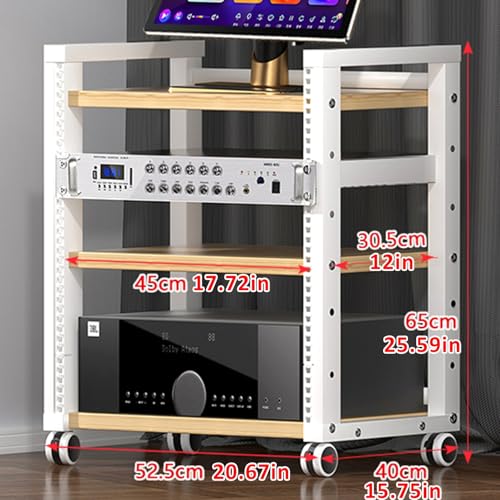 4-poziomowy stojak na nośniki audio, wytrzymały stojak na komponenty audio, stojący stojak na audio, rozrywkowe stojaki na komponenty stereo, szafka Av do kina domowego, do salonu, ciemny tek, 52,5 x