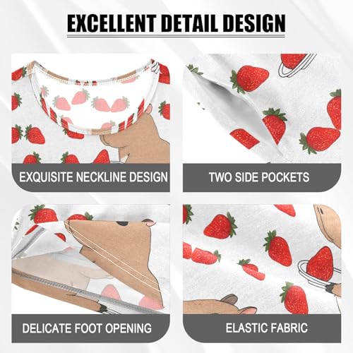 Capybara with Strawberry Summer Cute Pajama Sets, Short Sets for Sleep Wears4