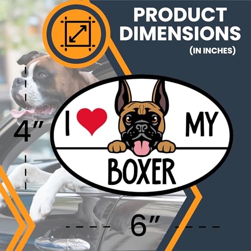 Image of I Love My Boxer Dog Breed Car Magnet 4x6 Inch, Dog Lover Gift, Made in USA | Heavy duty magnetic decal for car, truck, SUV or fridge, full color UV printed