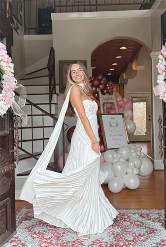 Strapless Chiffon Bridesmaid Dresses for Wedding Women's A-Line Pleated Formal Evening Dress with Scarf2