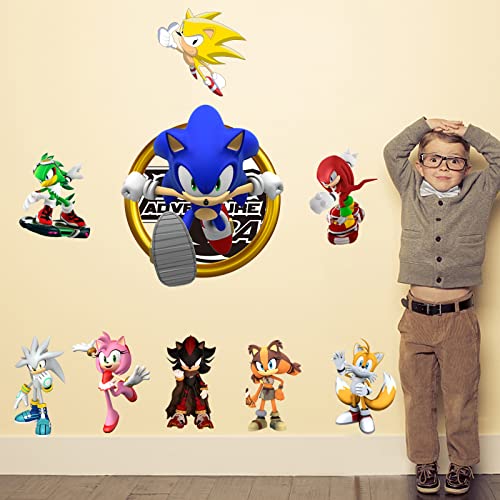 Sonic Wall Decals Large 3D Cute Waterproof Game Stickers Vinyl Cartoon Mural For Kids Room Bedroom Bathroo Self-Adhesive Wall Decoration Gift Supplies (15.7 Inx 31.5 In) #TOP3