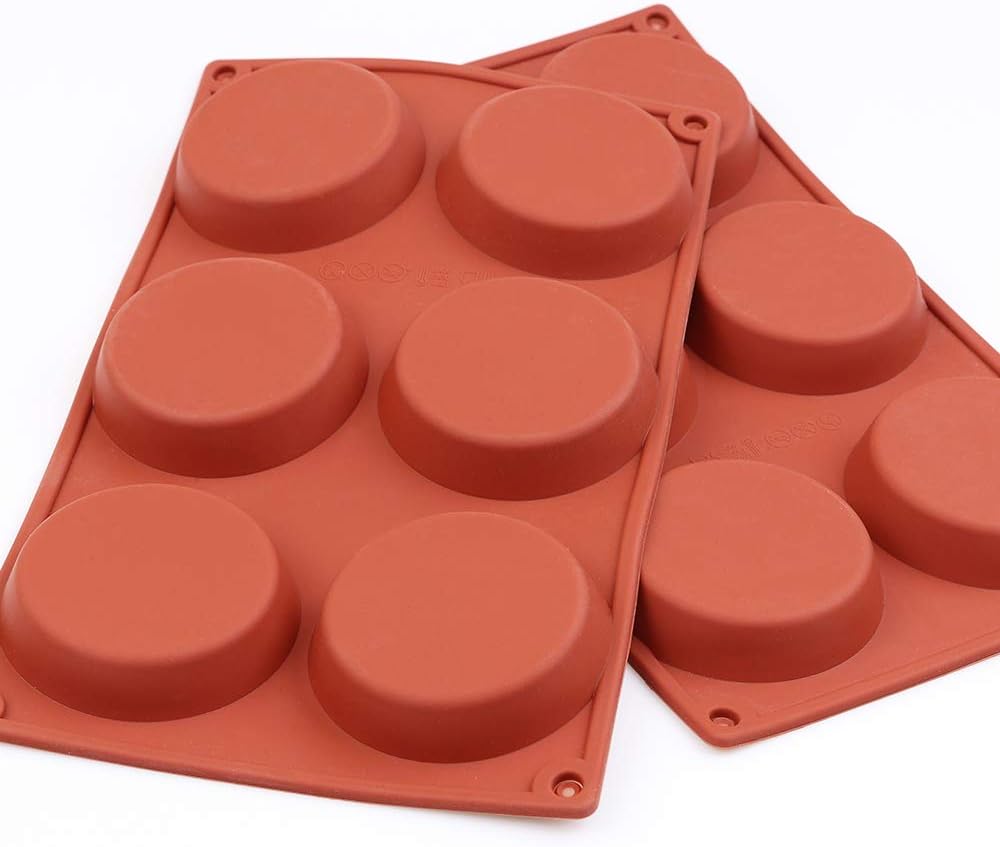 homEdge 6-Cavity Disc Shape Silicone Mold, 3 Packs Disc Cake, Gustard, Resin Coaster, Tart, Handmade Soap Molds-Brown