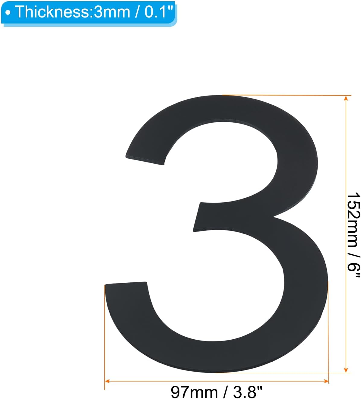 PATIKIL 6" Self-adhesive House Numbers for Outside Stick On, 1 Pcs Stainless Steel Address Visibility Signs for House Address Outside Garden Door Mailbox Decor Office Number, Number 3
