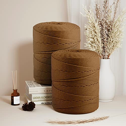 Image of ZUEXT Macrame Cord, Caramel, 4mm x 547yds Cotton String Macrame Yarn | Natural Handmade, 4 Strands Twisted Cotton Rope, for Craft Wall Hanging Weaving Tapestry Dream Catchers Hanger DIY Gift, 500m