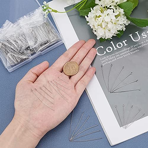 PandaHall 800pcs 304 Stainless Steel Head Pins Flat Head Pins Eye Pin Set for Earring Pendant Jewellery Necklace Bracelet Making(4 Sizes)