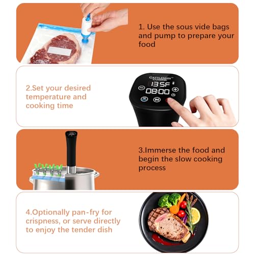 CATTLEMAN Sous Vide Cooker, Wine Chiller, 1000W, Sous Vide Machine for Kitchen, Immersion Circulator, Sous Vide Kit with Vacuum Bags, Vacuum Pump, Accurate Temperature Timer, Fast Heating by CATTLEMAN CUISINE - Image 9
