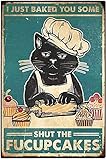 Yepzoer Cat Kitty Retro Style Metal Tin Sign,I Just Baked You Some Cakes,Vintage Kitty Retro Style, Wall Art Decor Metal Sign