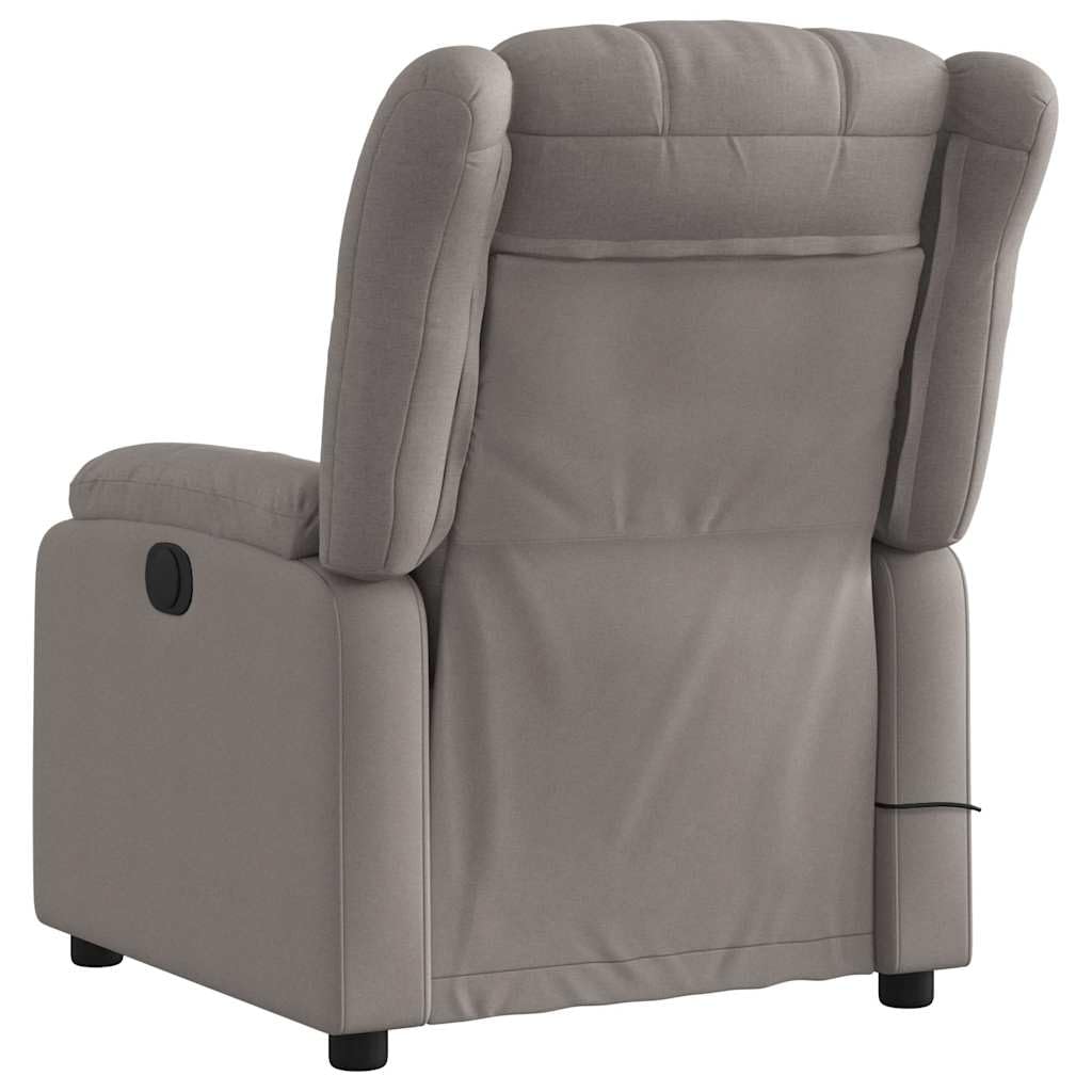 Elektrischer Massagesessel aus Stoff Taupe mit 6 Vibrationspunkten und stabilem Rahmen, automatische Neigungsfunktion um 135 Grad und bequeme Armlehnen