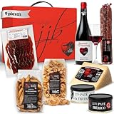 Julián Becerro Cesta Gourmet para Regalar | Cestas de Navidad con Jamón de Bellota 50% Raza Ibérica | Queso Viejo | Patés y Embutido Ibérico | Picos | Cortezas | Vino DOP (Lote Gourmet Premium)