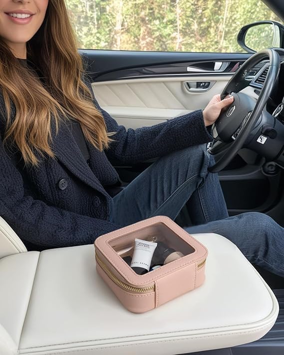 Clear Makeup Bag Small, Mini Travel Cosmetic Case Transparent TSA Approved Toiletry Bag with Zipper Portable Make Up Pouch for Purse Traveling Car Essentials Organizer for Women Men (Mini Dark Pink) - Image 3