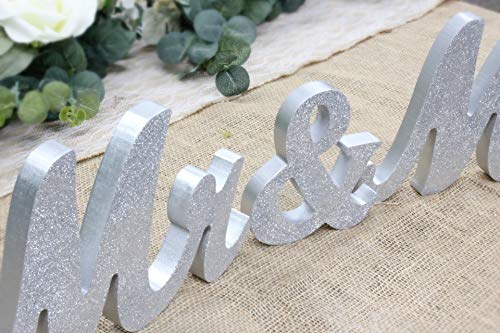 Usa-Quality Silver Large Table Sign Wedding Sign Mr & Mrs- No Falling Glitters #TOP25
