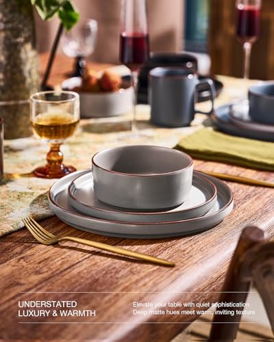 Image of Famiware Nebula Ridge Stoneware Dinnerware Sets for 8, 24 Pieces Plates and Bowls Sets, Dishes Set, Microwave and Dishwasher Safe Kitchen Plates, Multi-color