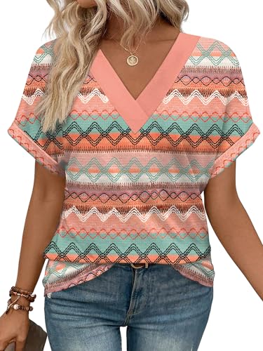 Image of WIHOLL Womens Summer Tops Short Dolman Sleeve Shirts 2026 Fashion V Neck Outfits Clothes