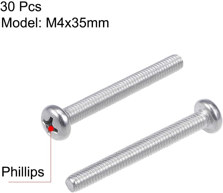 sourcing map M4x35mm Machine Screws Pan Phillips Cross Head Screw 304 Stainless Steel Fasteners Bolts 30Pcs - Image 3