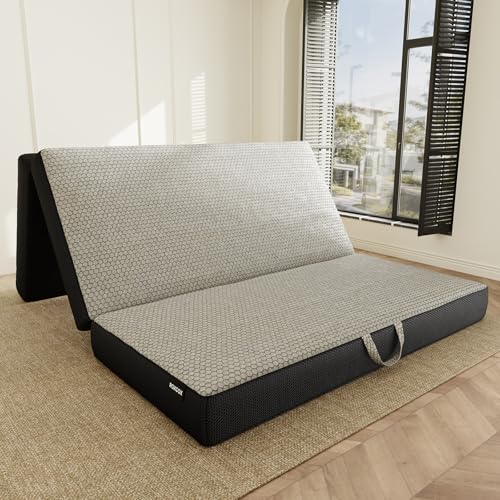 Image of ROXGOX Memory Foam Trifold Mattress, 6 Inch King Foldable Mattress, Portable Floor Bed with Washable Cover, Handle & Non-Slip Bottom, for RV, Travel, Camping, Yoga, 80 inchx76 inchx6 inch