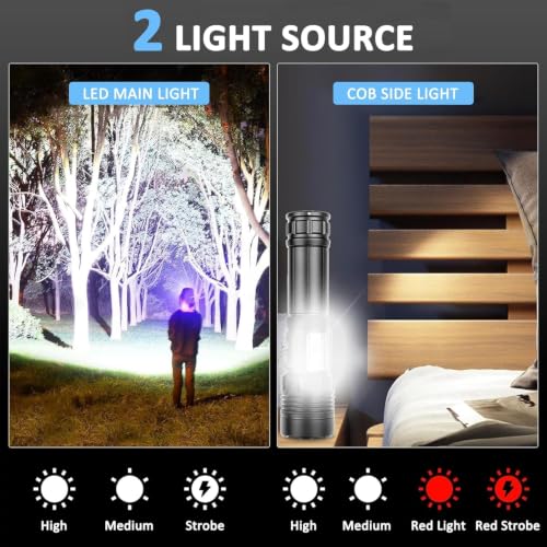 Image of High Power Rechargeable Torch Light, 2-in-1 Super Bright LED Flashlight & Emergency Lamp for Home, Camping & Power Outage