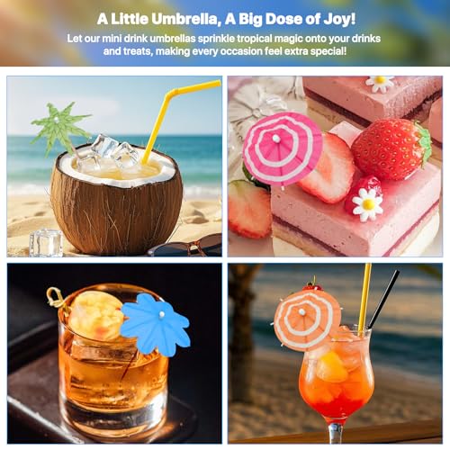 【150 PCS - 3 Styles】Cocktail Umbrellas Picks, Mini Drink Umbrella Toothpicks for Tropical Tiki Hawaiian Luau Party, Tiny Paper Parasol for Drink Garnish, Decoration, Beverage Sticks, Cupcake Topper.