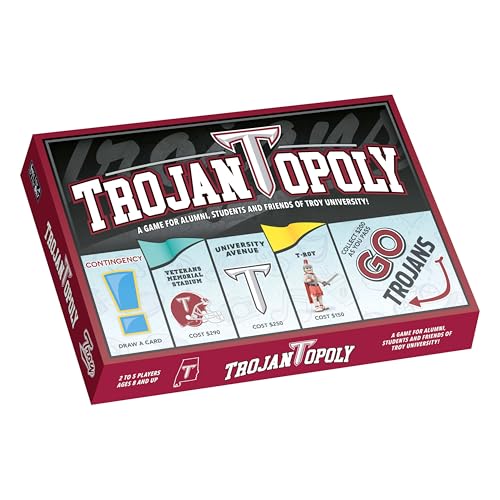 Late for the Sky Trojan-Opoly Troy University Board Game, Opoly-Style Family Strategy Game, 2–6 Players, Ages 8+, Traditional or 1-Hour Play, Campus Landmarks, Alumni Gift