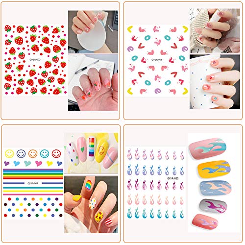Nail Stickers For Women And Little Girls - 12 Sheets 3D Self-Adhesive Diy Nail Art Decoration Set Including Flowers Leaves Animals Plants Fruits Nail Decals For Woman Kids Girls #TOP4